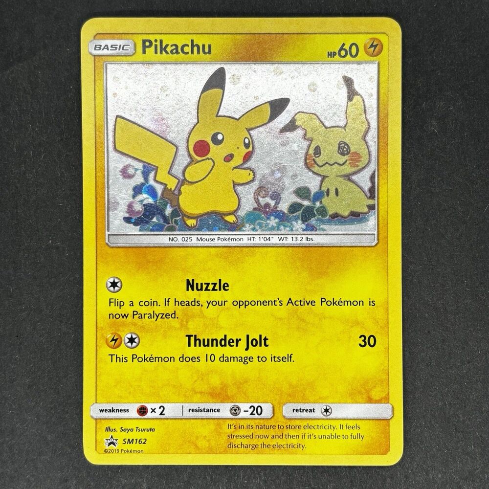 Sun & Moon Pikachu #SM162 Black Star Promo Cosmos Holo, LP (Mimikyu Cameo)